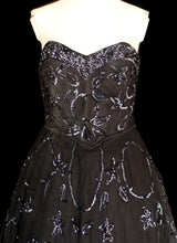 Vintage 1950s Black Sequinned Tulle Cocktail Dress