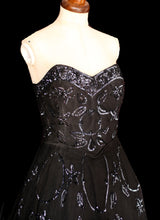 Vintage 1950s Black Sequinned Tulle Cocktail Dress