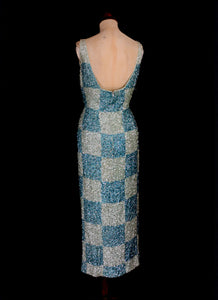 Vintage 1950s Blue Sequin Wiggle Dress