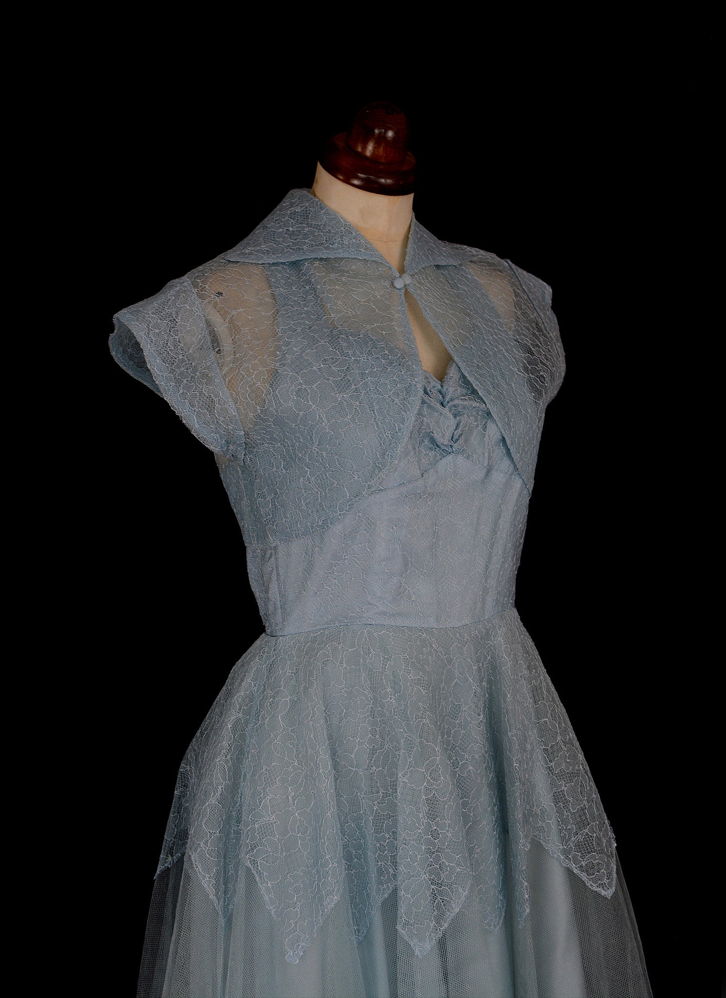 Vintage 1950s Blue Tulle Lace Gown
