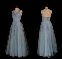 Vintage 1950s Blue Tulle Lace Gown