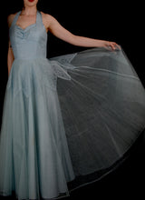 Vintage 1950s Blue Tulle Lace Gown