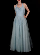 Vintage 1950s Blue Tulle Lace Gown
