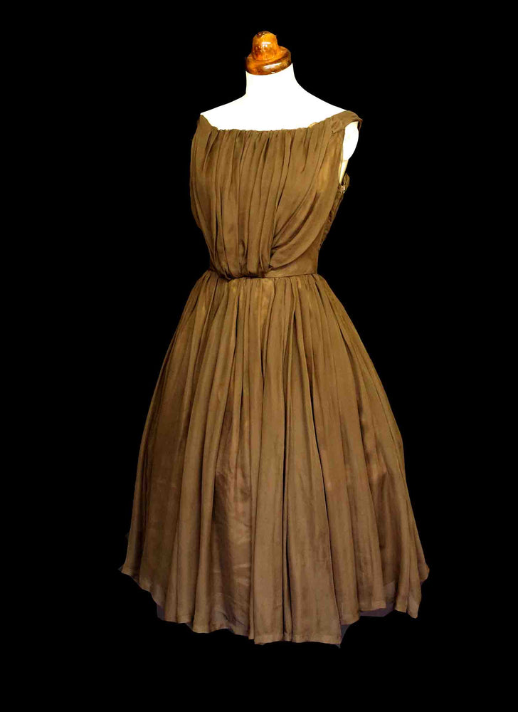 Vintage 1950s Silk Chiffon Cocoa Cocktail Dress