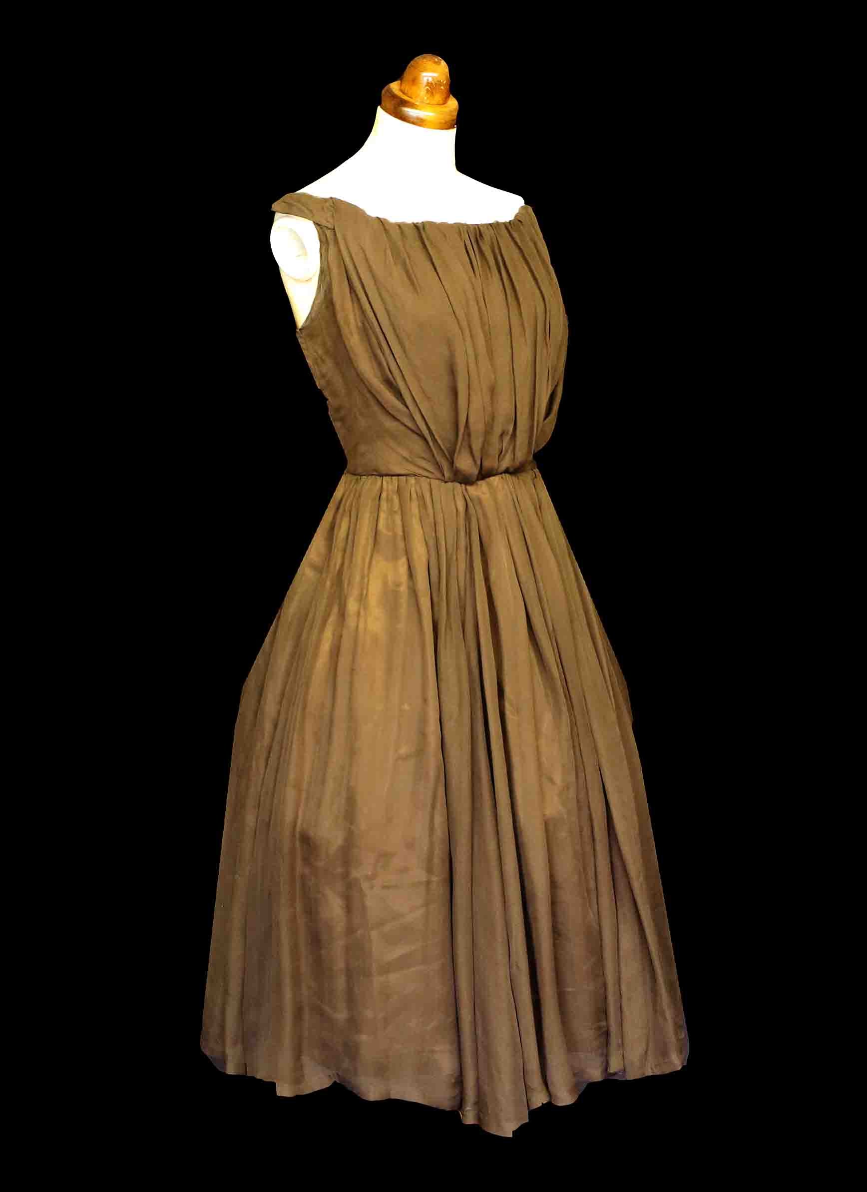 Vintage 1950s Silk Chiffon Cocoa Cocktail Dress