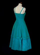 Vintage 1950s Turquiose Green Taffeta Cocktail Dress