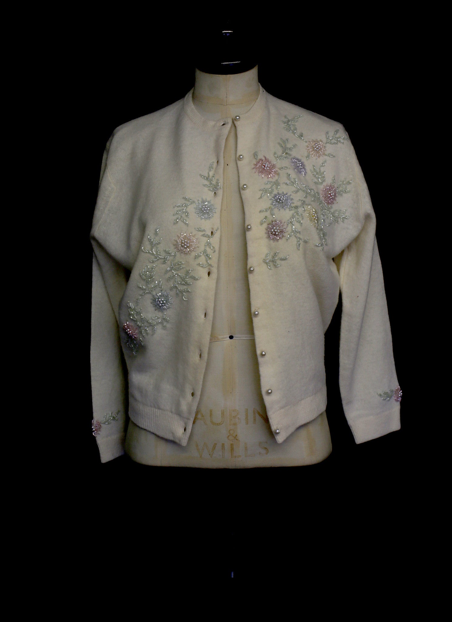 Vintage 1960s Beaded Ivory Cream Cardigan