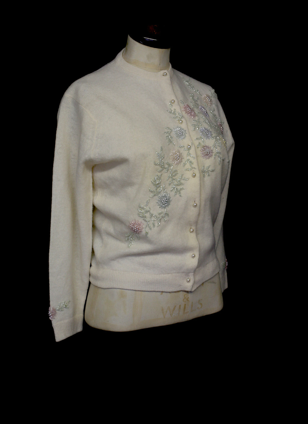 Vintage 1960s Beaded Ivory Cream Cardigan