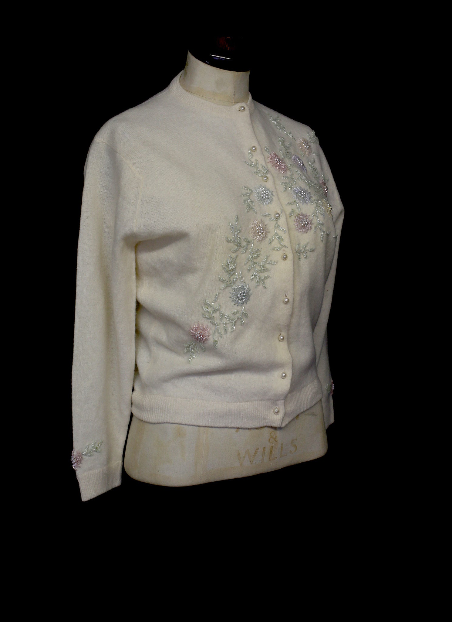 Vintage 1960s Beaded Ivory Cream Cardigan ALEXANDRAKING