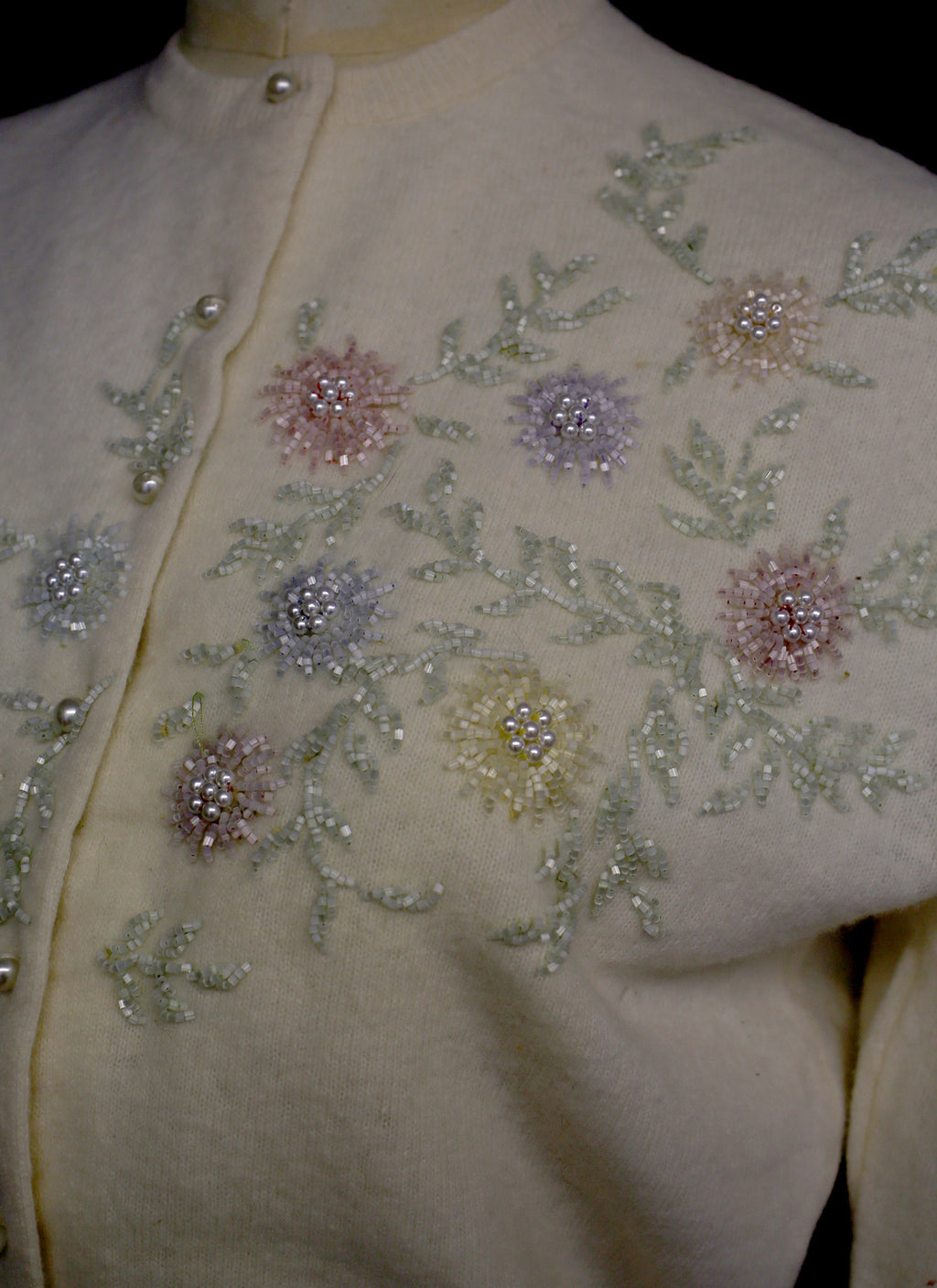 Vintage 1960s Beaded Ivory Cream Cardigan