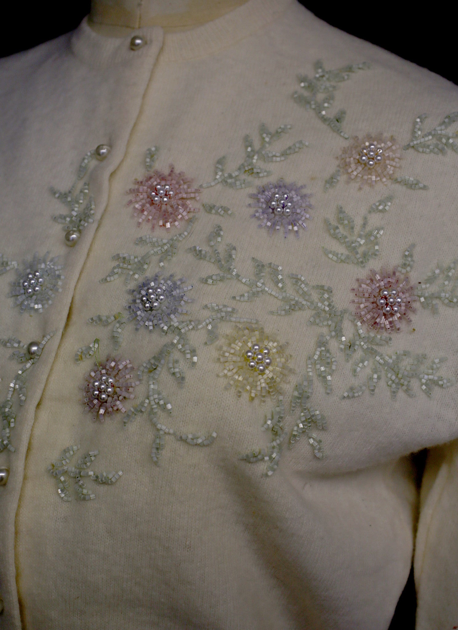 Vintage 1960s Beaded Ivory Cream Cardigan