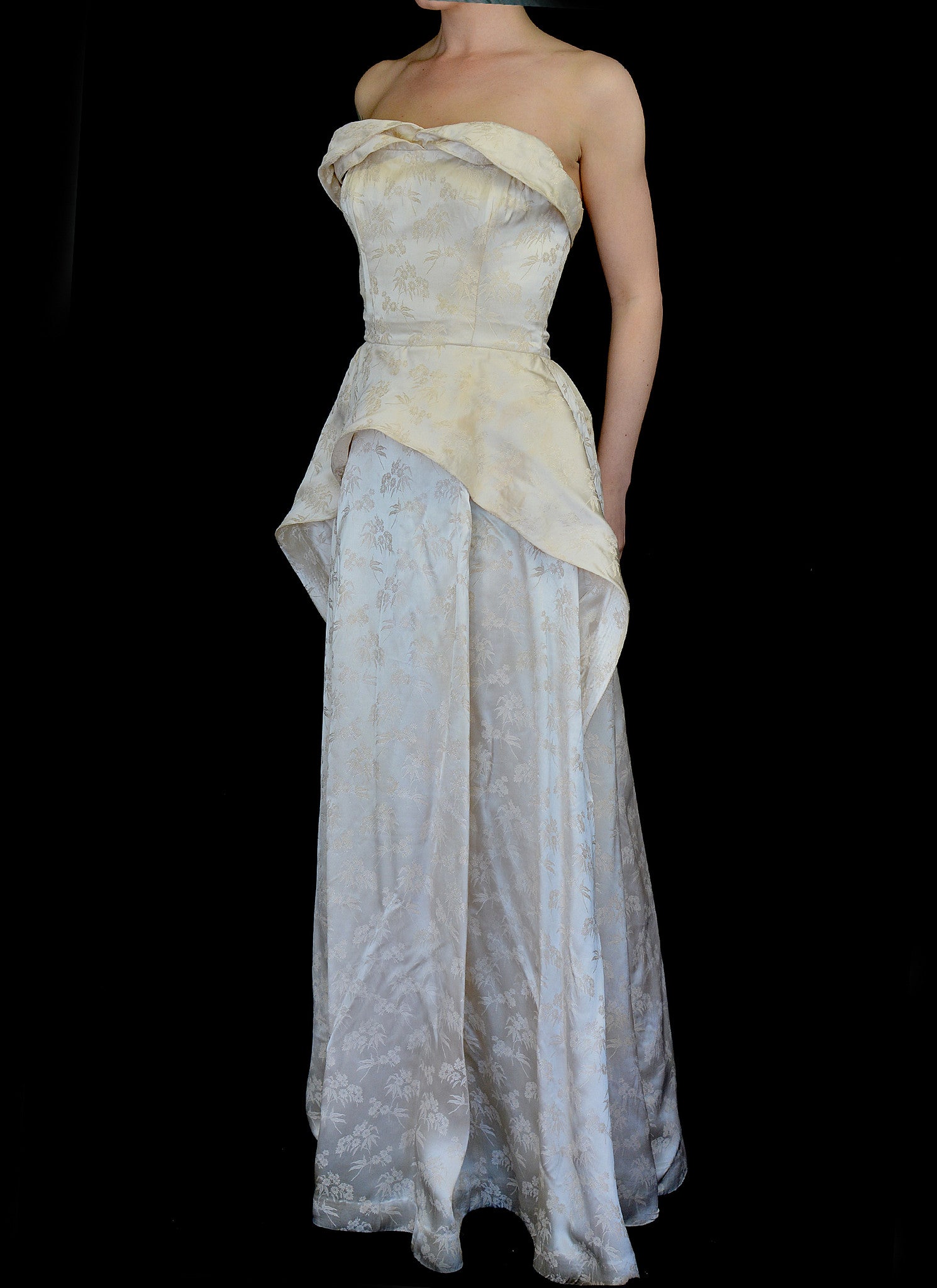 Vintage 1950s Champagne Damask Wedding Dress