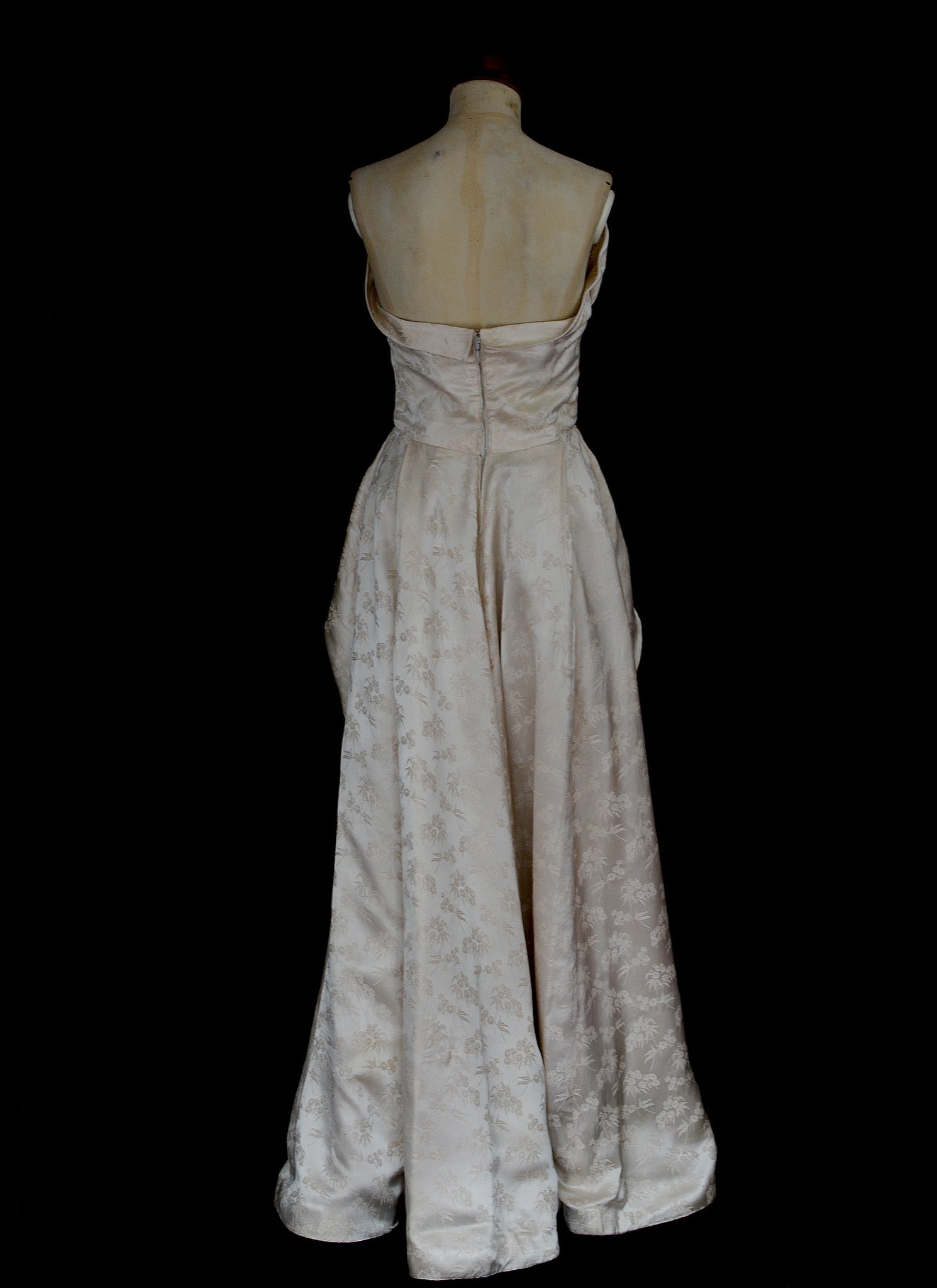Vintage 1950s Champagne Damask Wedding Dress