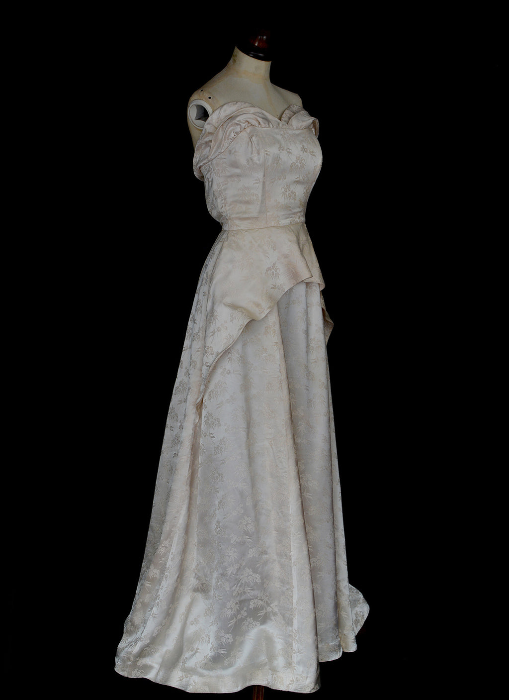 Vintage 1950s Champagne Damask Wedding Dress