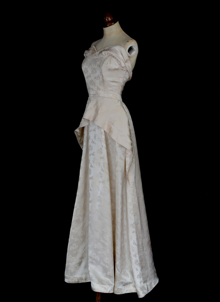 Vintage 1950s Champagne Damask Wedding Dress