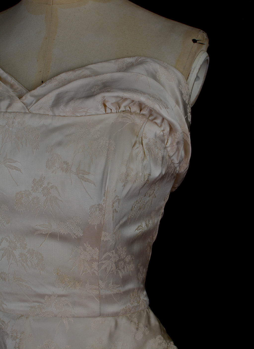 Vintage 1950s Champagne Damask Wedding Dress
