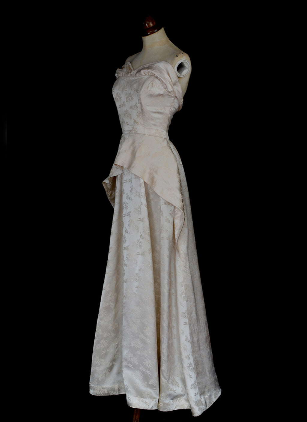 Vintage 1950s Champagne Damask Wedding Dress
