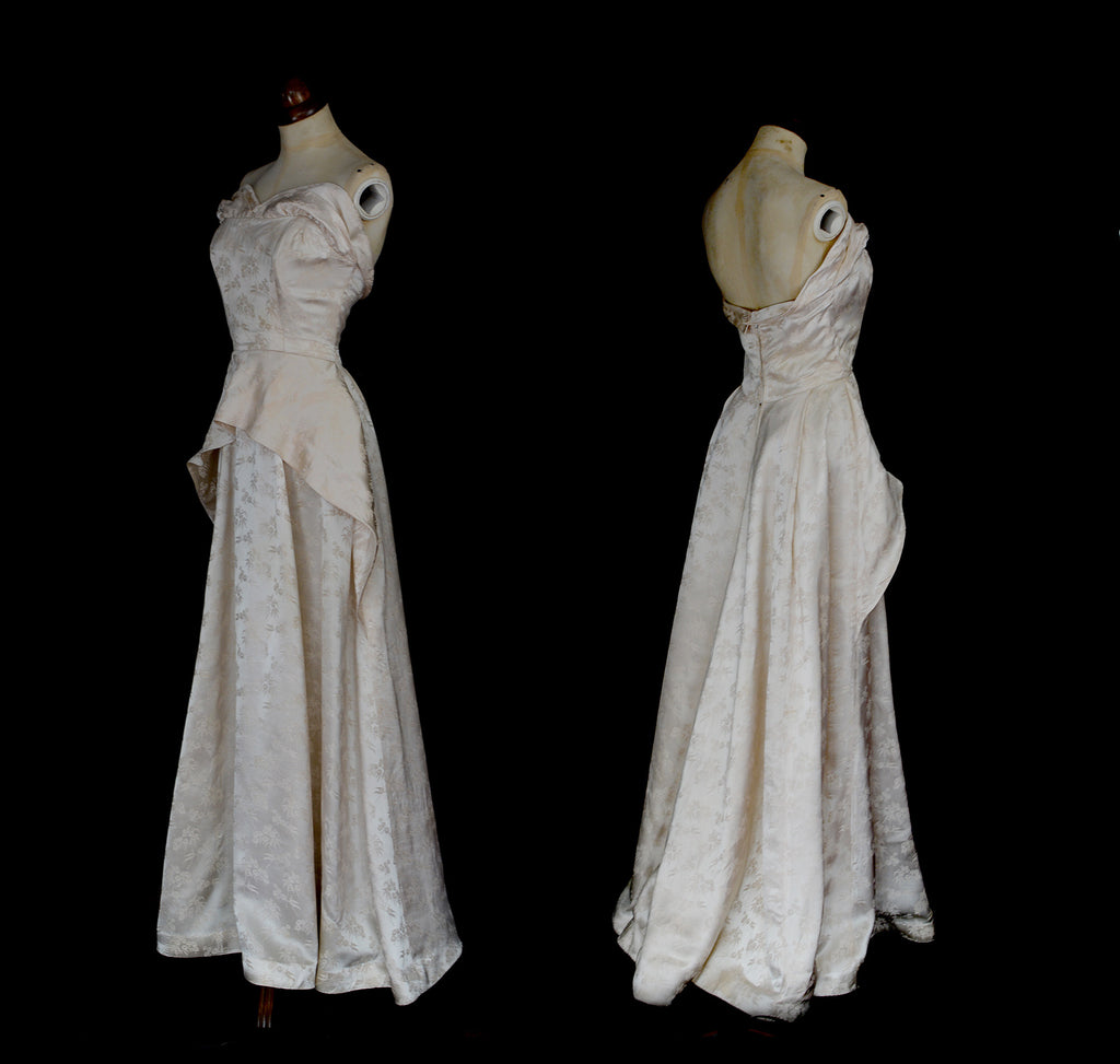 Vintage 1950s Champagne Damask Wedding Dress