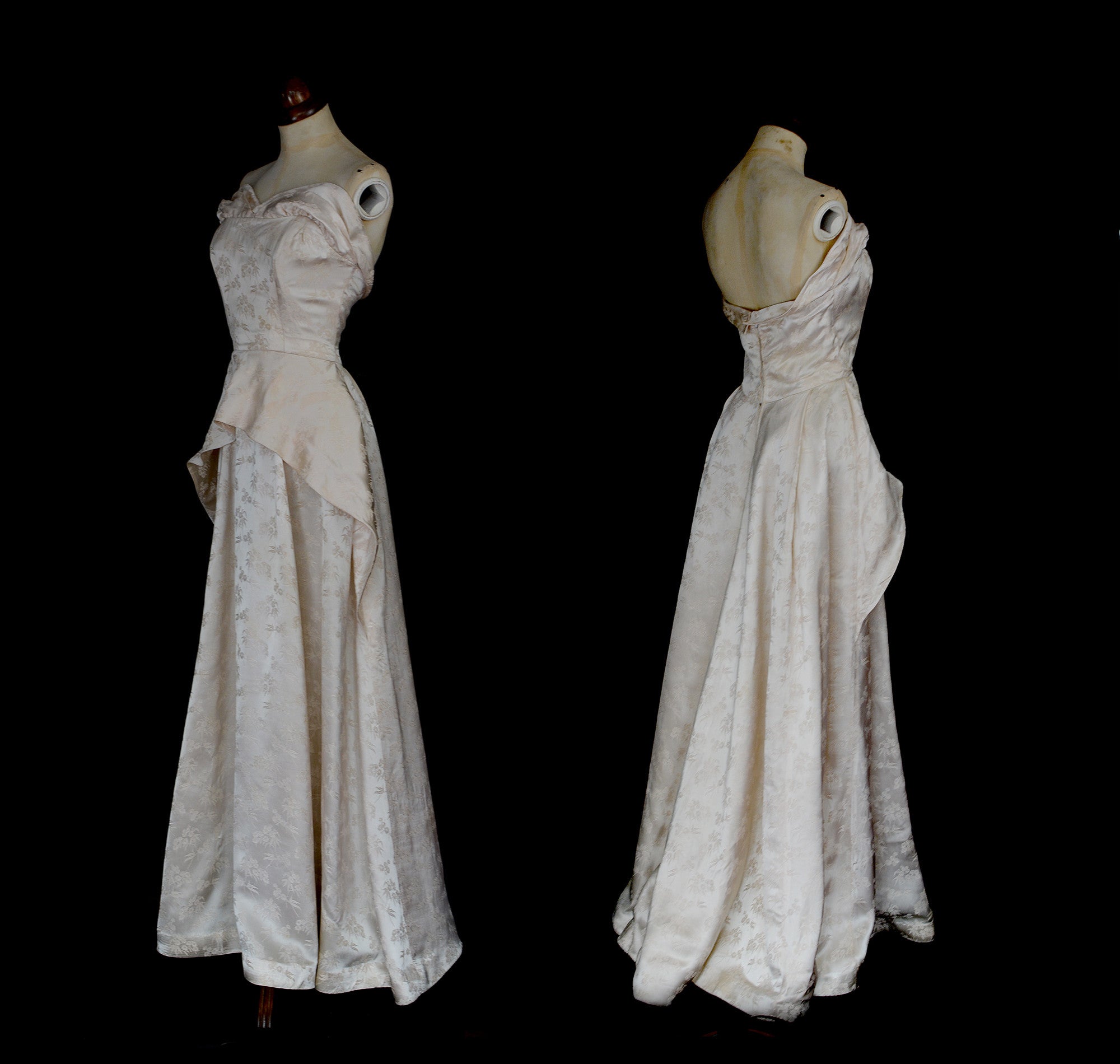 Vintage 1950s Champagne Damask Wedding Dress