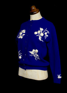 Vintage 1950s Blue Embroidered Cardigan