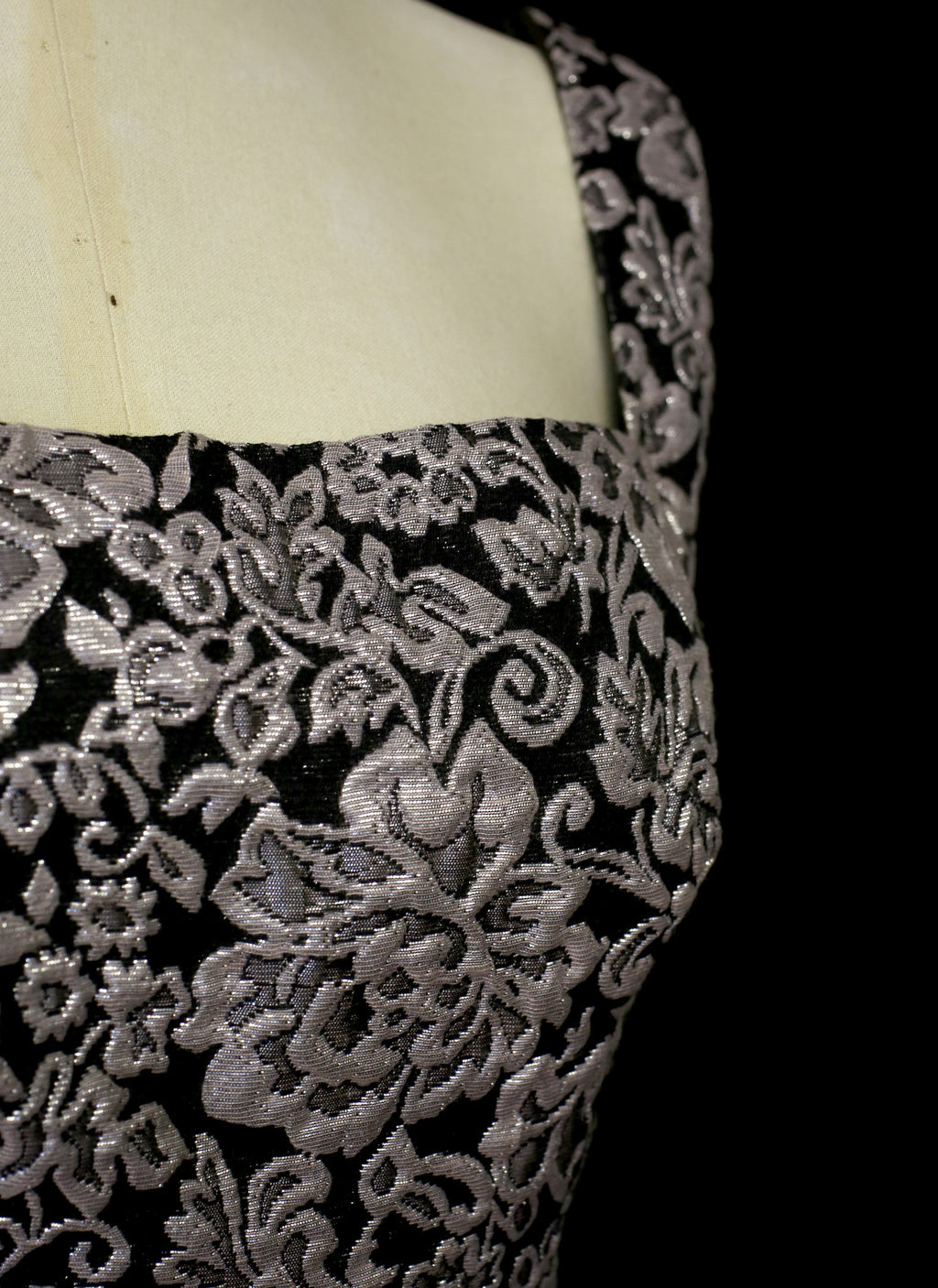Vintage 1950s Silver Brocade Frank Usher Dress