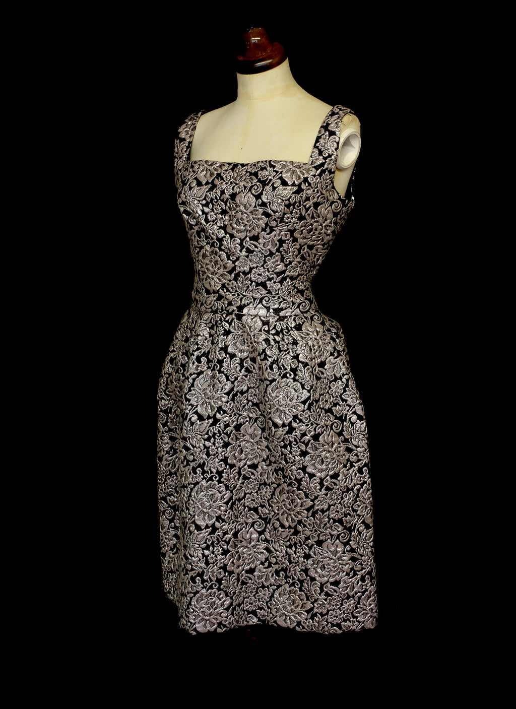 Vintage 1950s Silver Brocade Frank Usher Dress