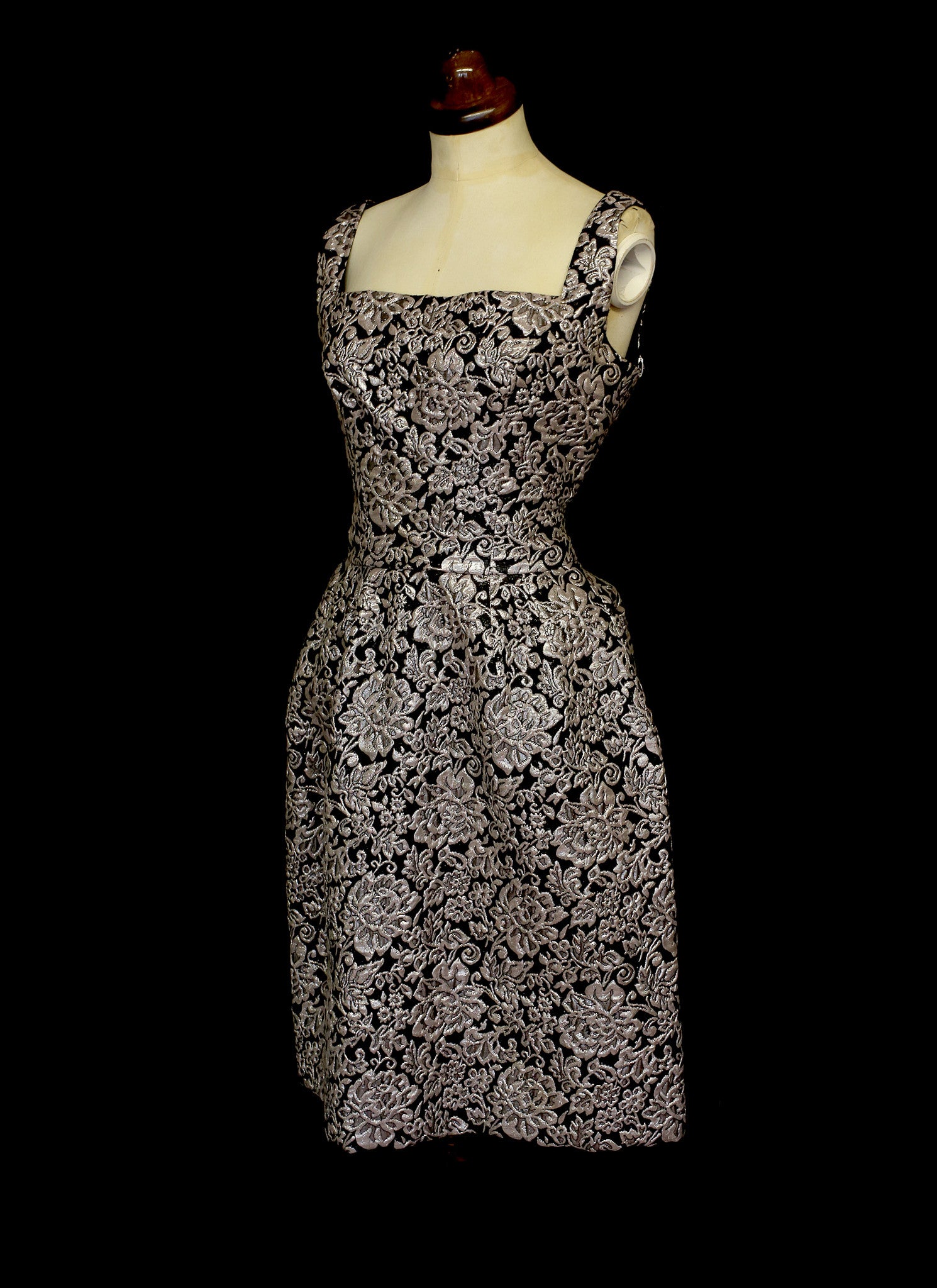 Vintage 1950s Silver Brocade Frank Usher Dress