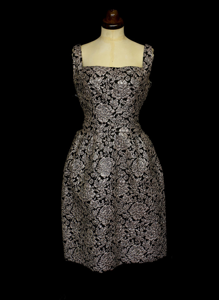 Vintage 1950s Silver Brocade Frank Usher Dress