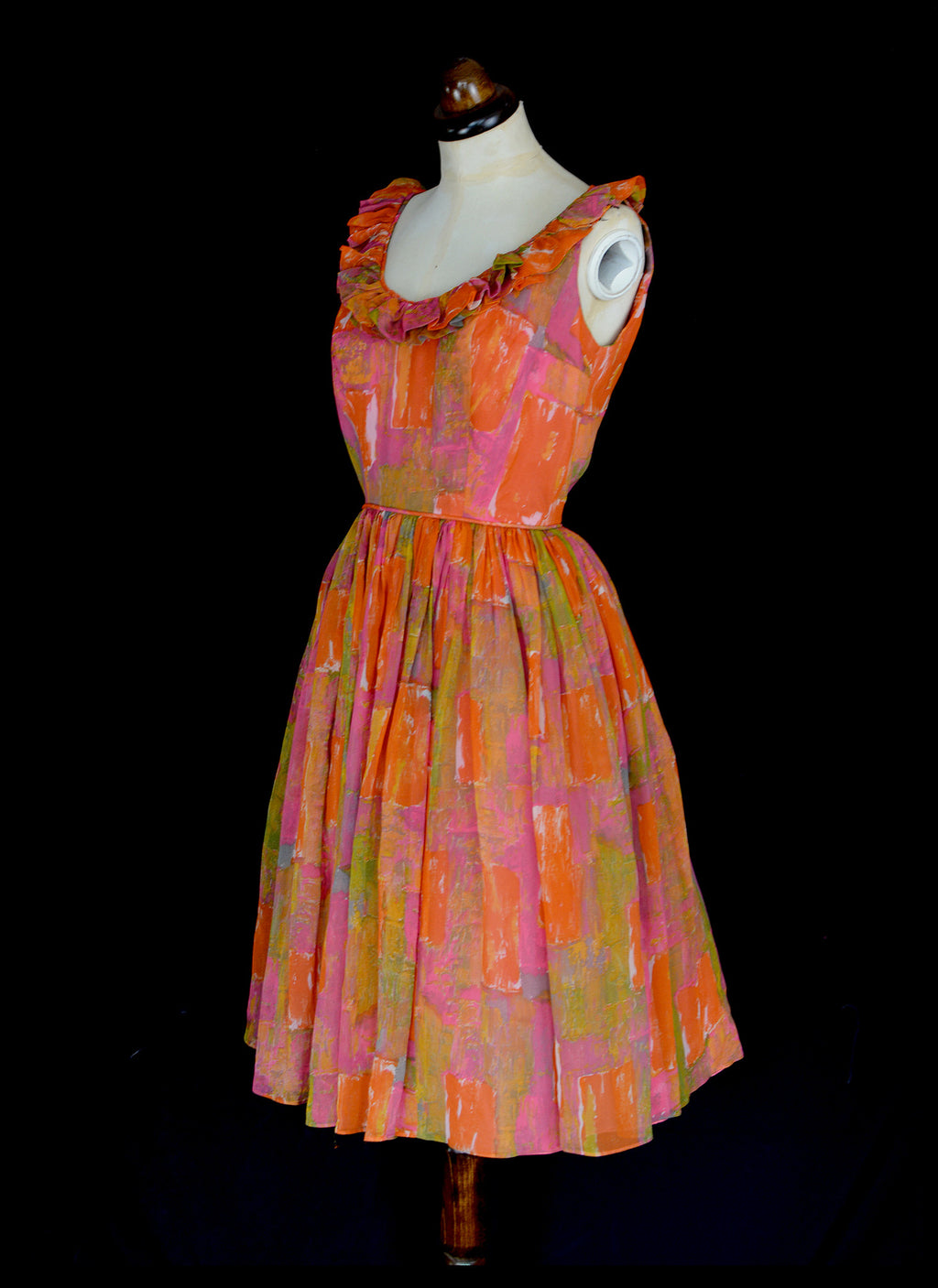 Vintage 1950s Orange Mid Century Dress
