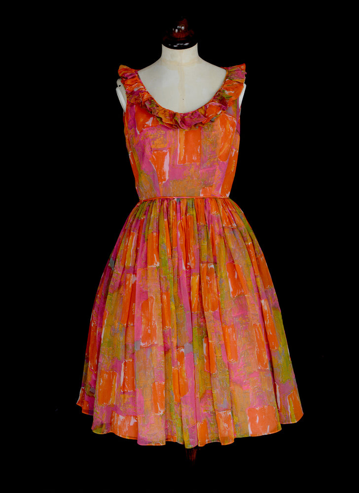 Vintage 1950s Orange Mid Century Dress