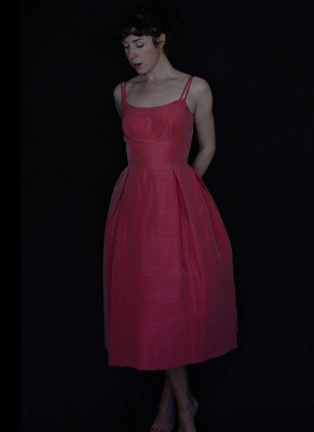 Vintage 1950s Pink Silk Cocktail Dress