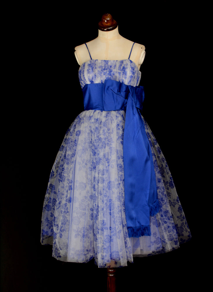 Vintage 1950s Blue Tulle Prom Dress