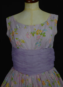 Vintage 1950s Lilac Floral Prom Dress