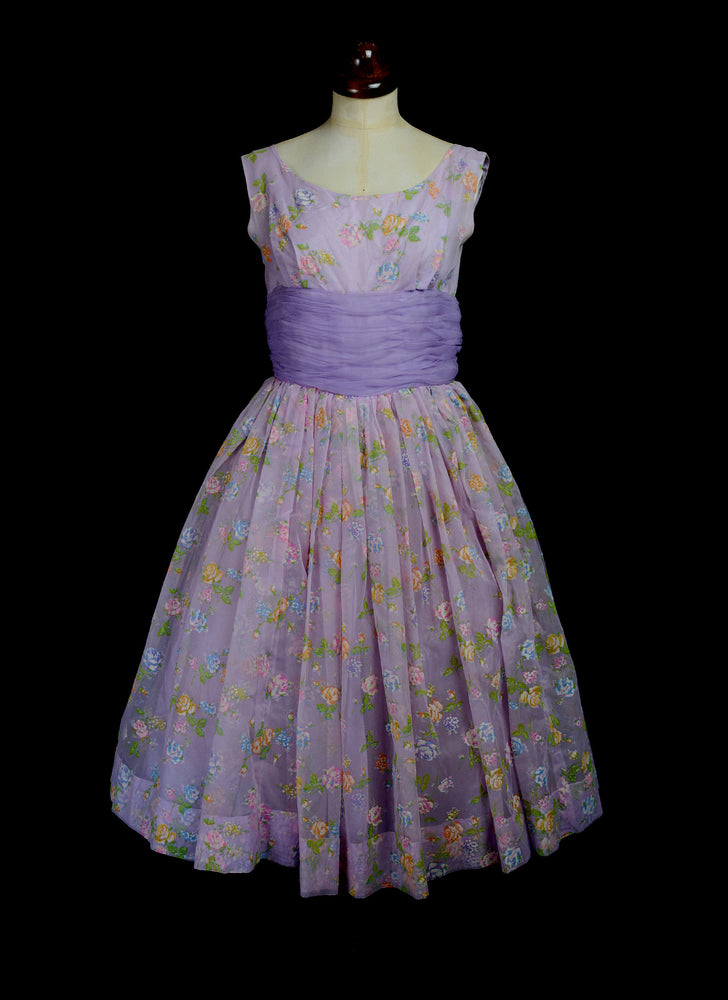 Vintage 1950s Lilac Floral Prom Dress