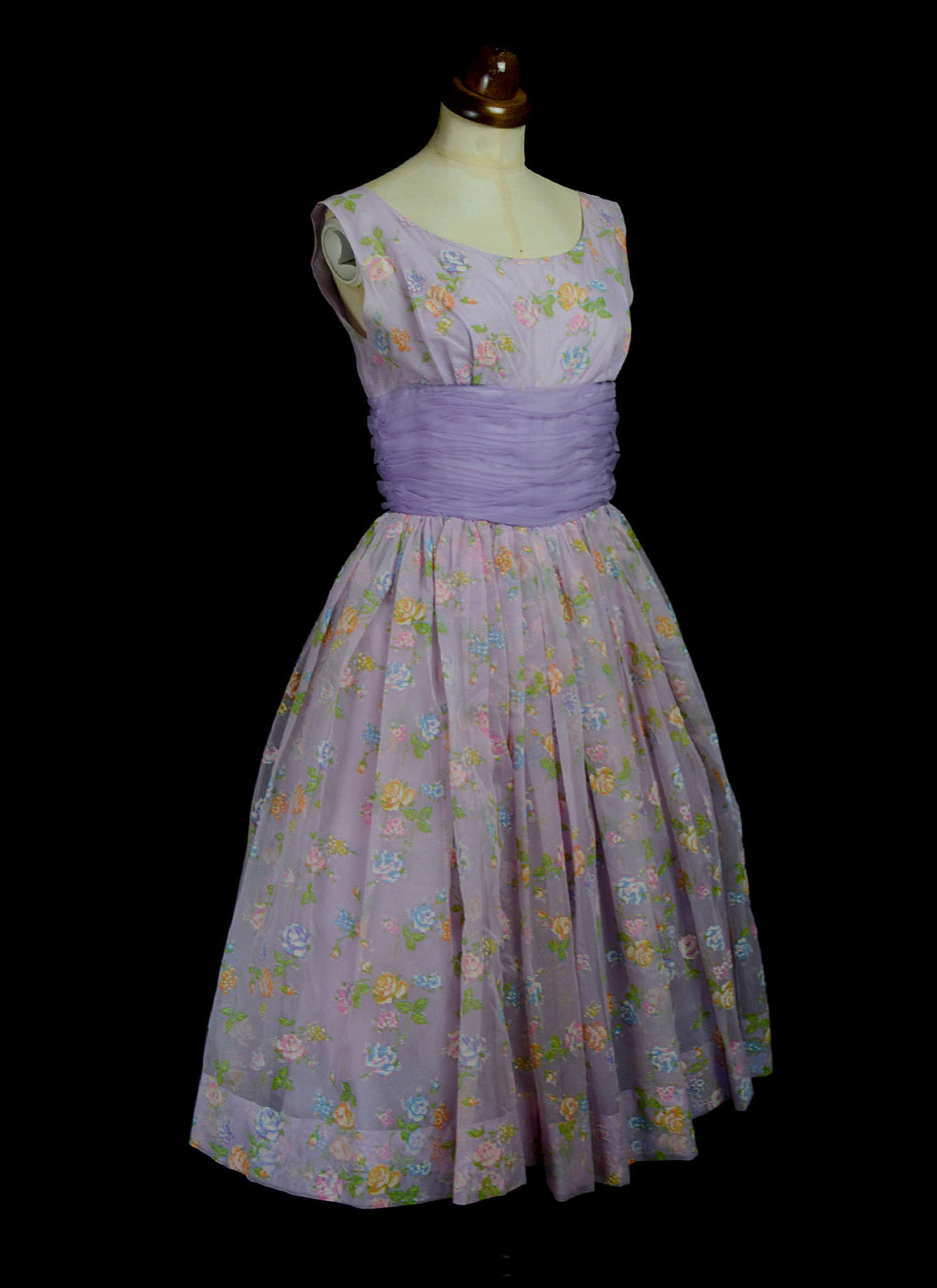 Vintage 1950s Lilac Floral Prom Dress