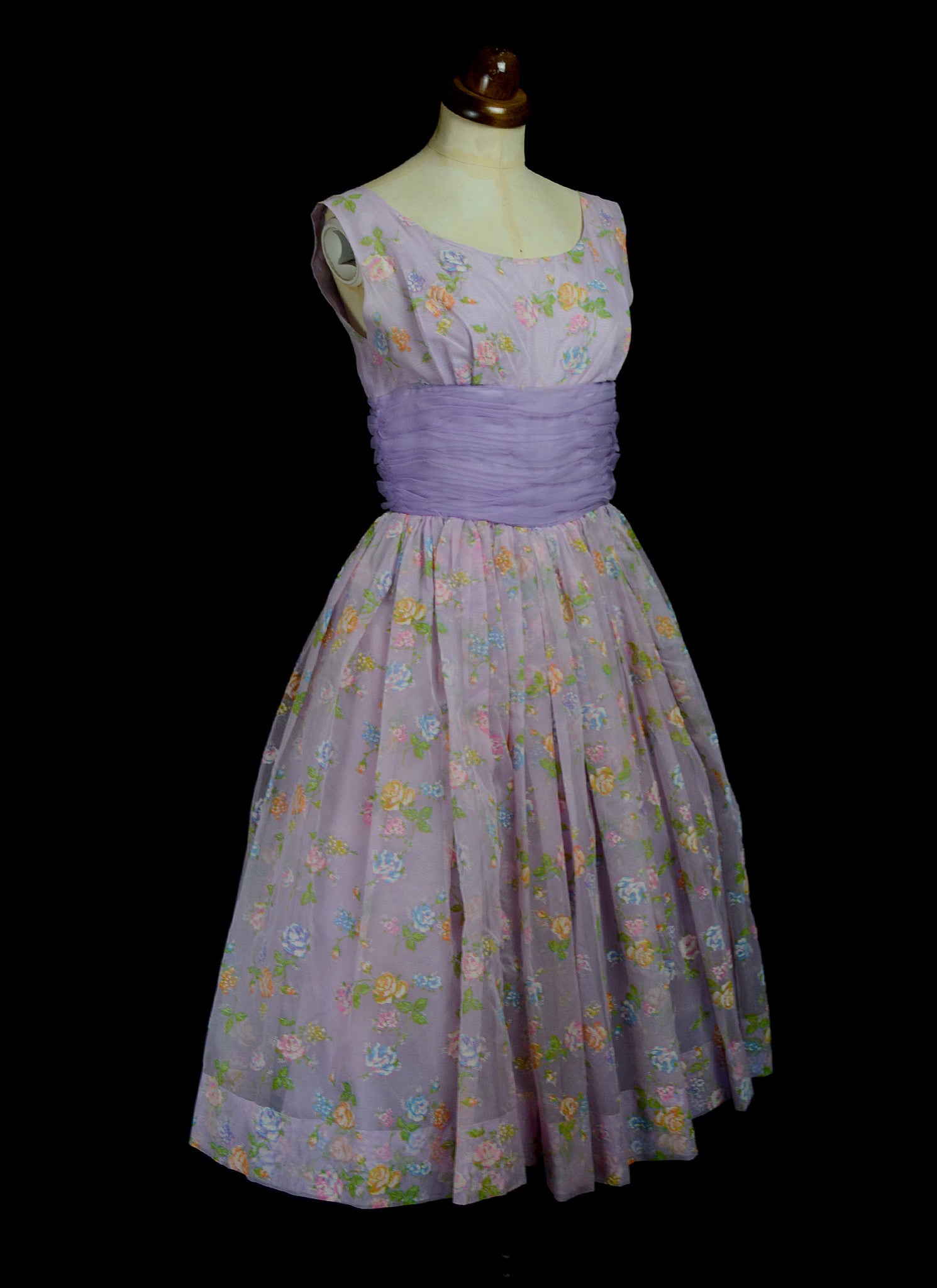Vintage 1950s Lilac Floral Prom Dress