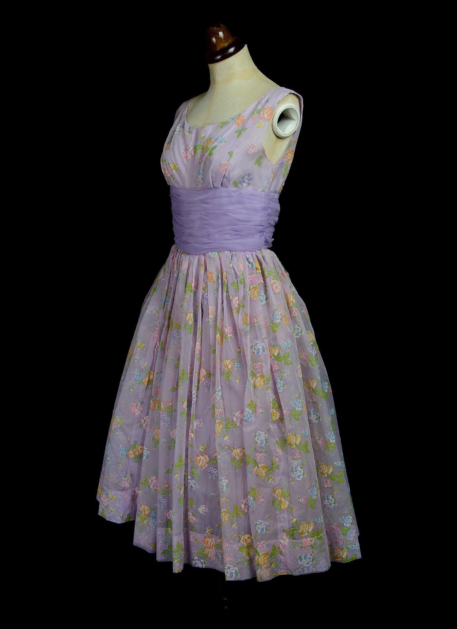 Vintage 1950s Lilac Floral Prom Dress