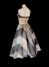 Vintage 1950s Grey Silk Organdie Stripe Dress