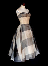 Vintage 1950s Grey Silk Organdie Stripe Dress