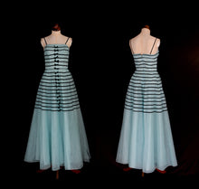 Vintage 1950s Blue Tulle Stripe Prom Dress
