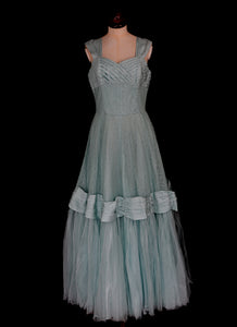 Vintage 1950s Blue Lace Formal Gown