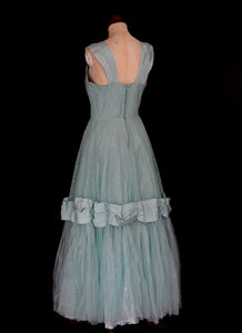 Vintage 1950s Blue Lace Formal Gown