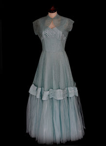 Vintage 1950s Blue Lace Formal Gown