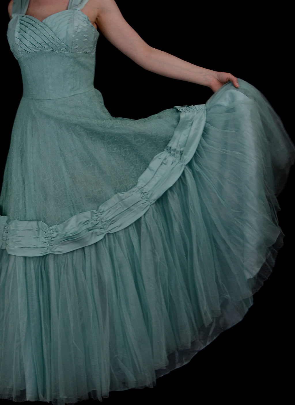 Vintage 1950s Blue Lace Formal Gown