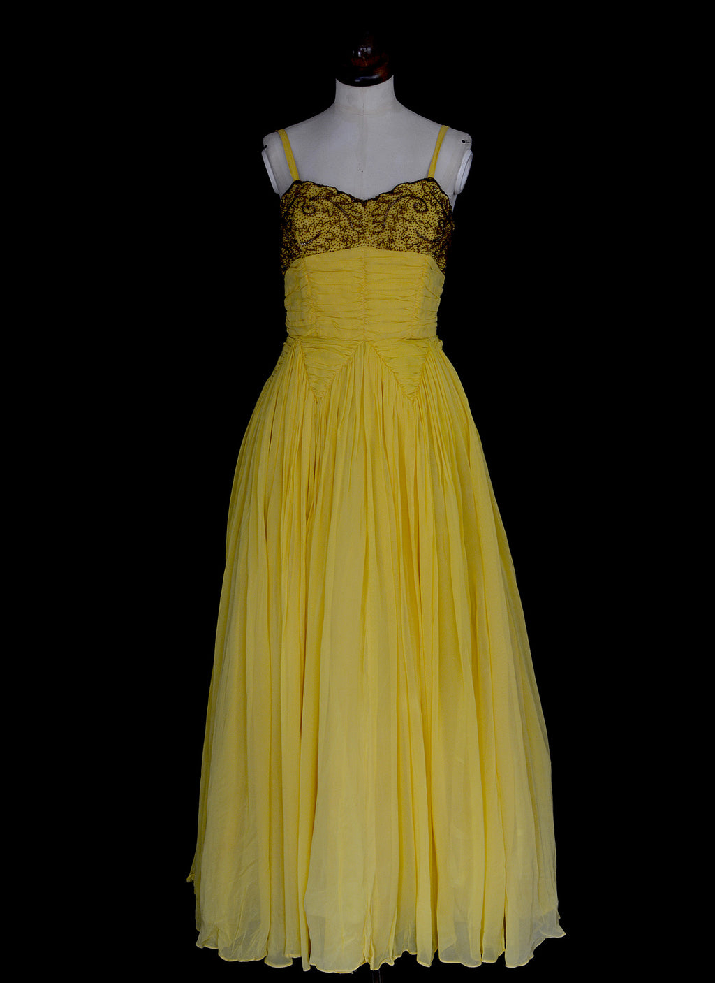 Vintage 1950s Beaded Yellow Chiffon Gown