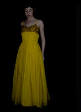 Vintage 1950s Beaded Yellow Chiffon Gown