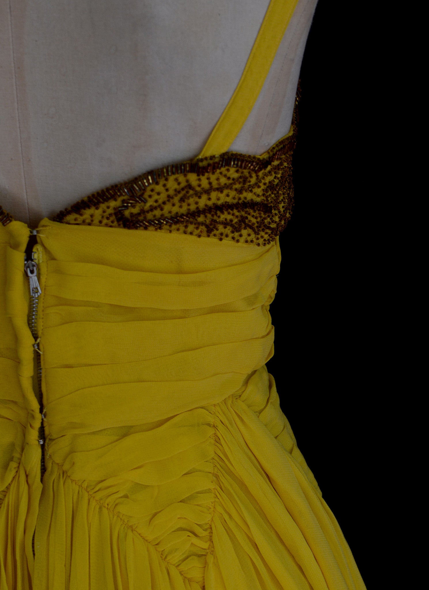 Vintage 1950s Beaded Yellow Chiffon Gown