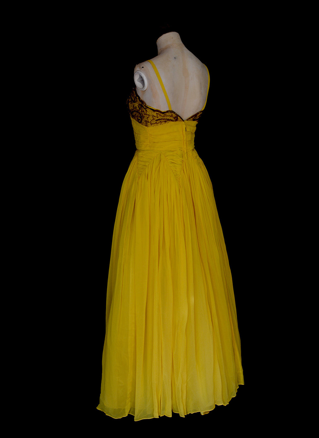 Vintage 1950s Beaded Yellow Chiffon Gown