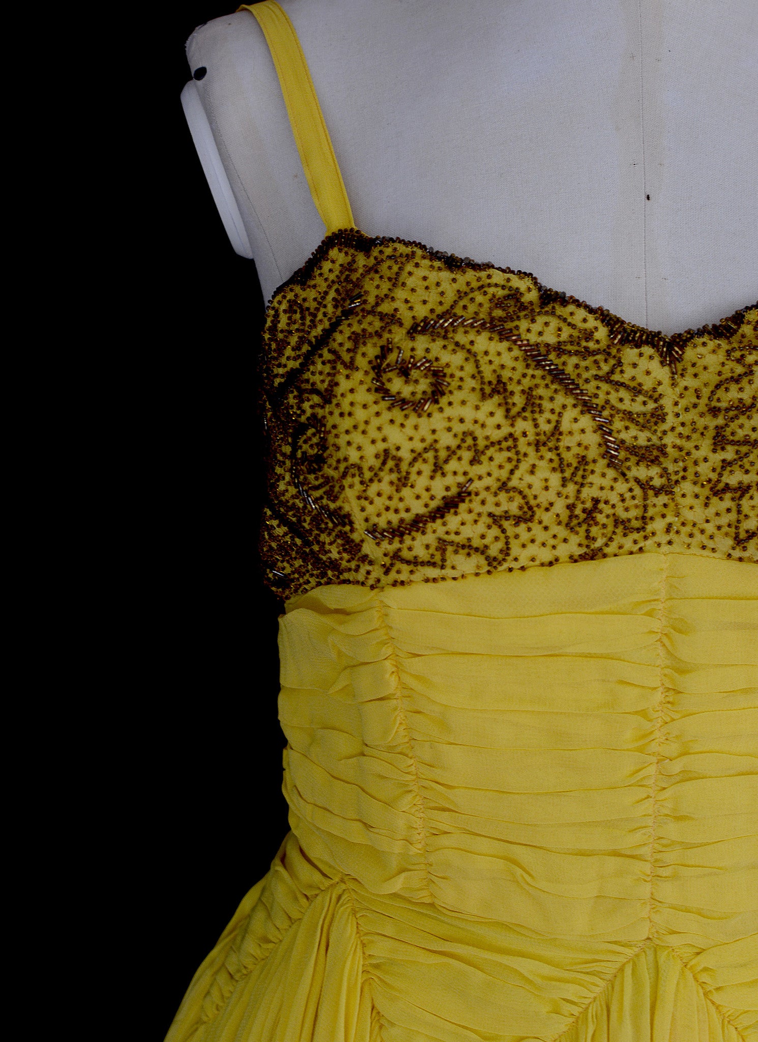 Vintage 1950s Beaded Yellow Chiffon Gown