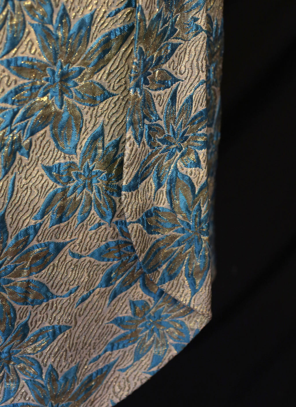Vintage 1960s Blue Gold Brocade Cocktail Dress